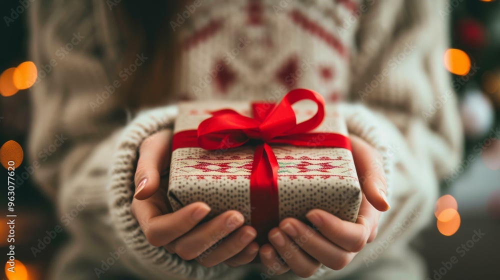 Close Up of Hands Holding a Christmas Gift Close Up of Hands Holding a Christmas Gift
