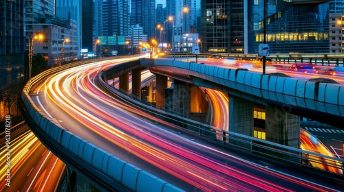 City Highway Night Traffic with Light Trails