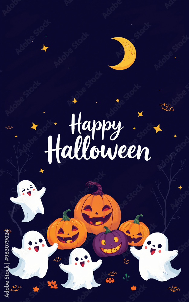 Fototapeta premium cute and gorgeous halloween card poster design illustration cartoon
