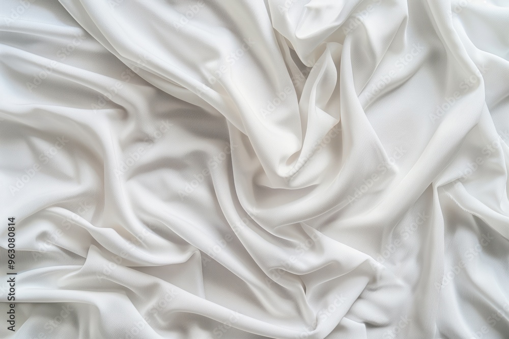 Close-up view of crumpled white fabric with interesting texture. Fabric appears to be sheet or curtain with intricate folds. Blurred background draws focus to fabric depth and dimension. Close-up view of crumpled white fabric with interesting texture. Fabric appears to be sheet or curtain with intricate folds. Blurred background draws focus to fabric depth and dimension.