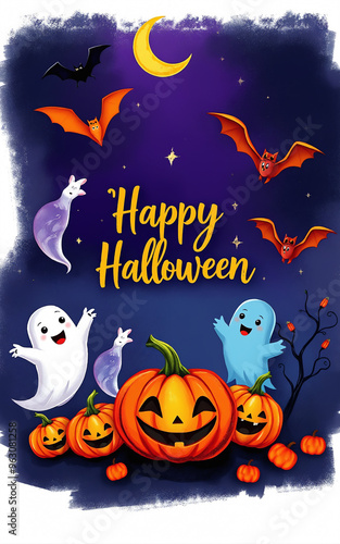 cute and gorgeous halloween card poster design illustration cartoon