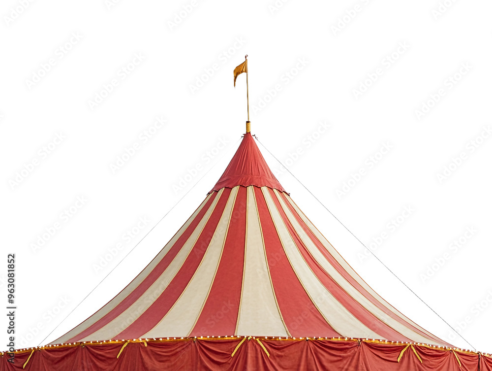 Colorful circus tent stands tall in bright daylight isolated on transparent background Colorful circus tent stands tall in bright daylight isolated on transparent background