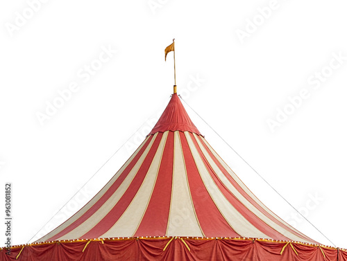 Colorful circus tent stands tall in bright daylight isolated on transparent background photo