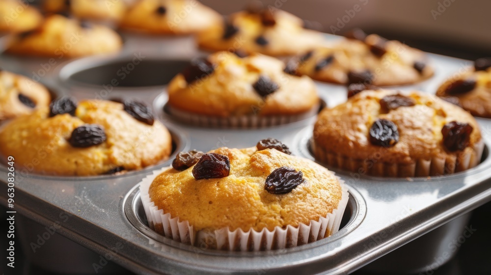 Homemade Raisin cupcake closeup view Homemade Raisin cupcake closeup view