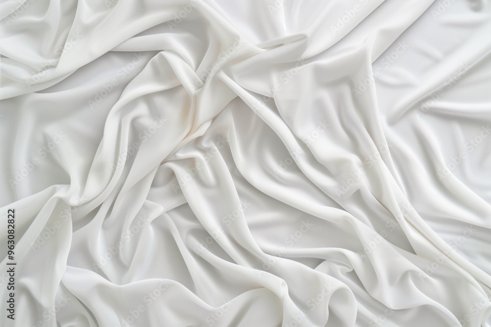 Close-up view of white fabric with subtle texture, possibly sheet or curtain. Fabric slightly wrinkled, background blurred suggesting indoor setting with soft lighting. Close-up view of white fabric with subtle texture, possibly sheet or curtain. Fabric slightly wrinkled, background blurred suggesting indoor setting with soft lighting.