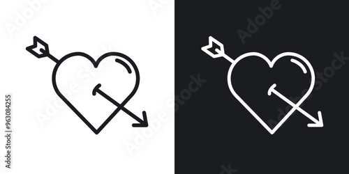 Heart with arrow icon in black and white stroke