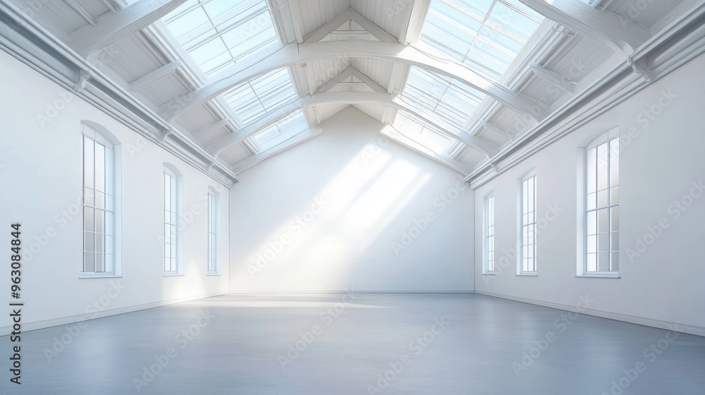 Empty White Room with Skylights and Windows Empty White Room with Skylights and Windows
