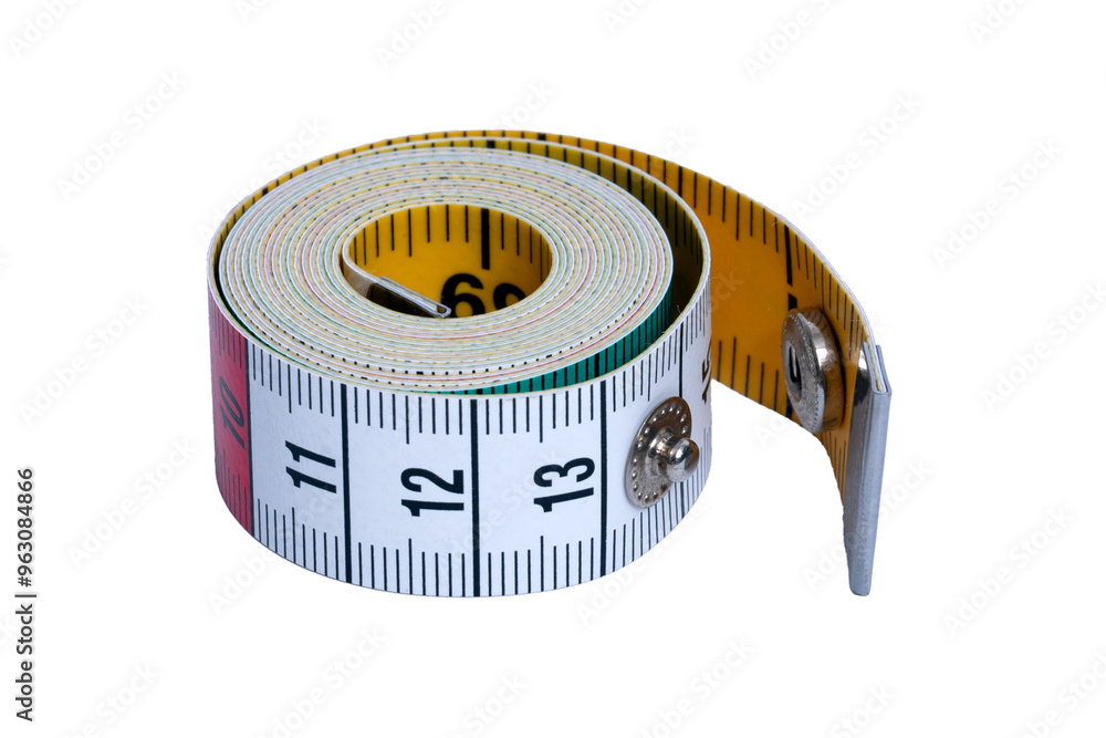 Tailor's tape measure rolled into a roll isolated on a transparent background. Sewing accessories