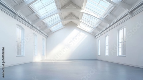 Empty White Room with Skylights and Windows