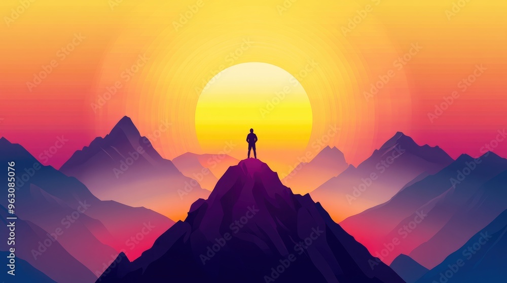 Standing Tall on the Mountain Peak, Sunset with Amazing Views Standing Tall on the Mountain Peak, Sunset with Amazing Views