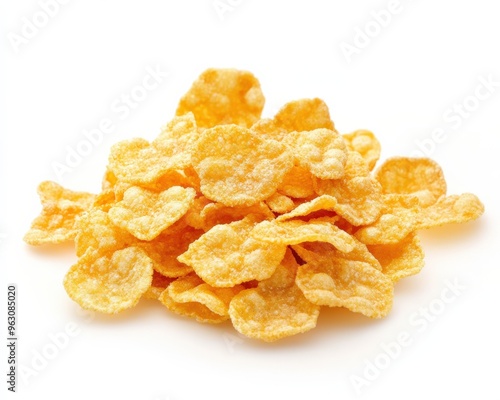 Cornflake. Closeup of Healthy and Nutritious Breakfast Cereal Isolated on White Background