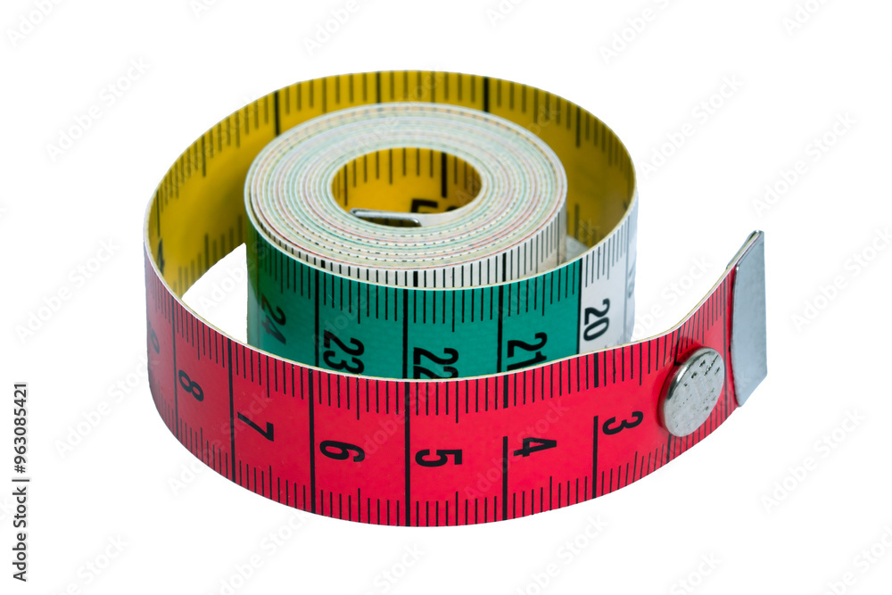 Tailor's tape measure rolled into a roll isolated on a transparent background. Sewing accessories