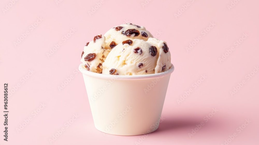 Ice cream decorated with raisin grains Ice cream decorated with raisin grains