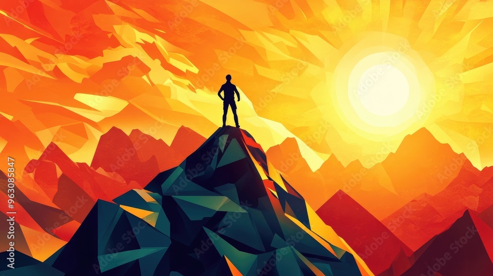 Reaching the Peak: A Silhouette of Success in a Mountainous Landscape Reaching the Peak: A Silhouette of Success in a Mountainous Landscape