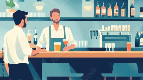 Bartender Serving Drinks to Customer in a Bar, Beer and Wine on Tap, Happy Hour, Casual Night Out