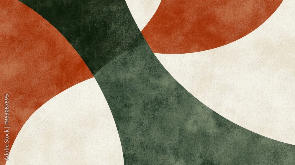 Modern abstract background featuring a bold geometric design of interlocking shapes in green, orange, and white, with a textured finish Modern abstract background featuring a bold geometric design of interlocking shapes in green, orange, and white, with a textured finish