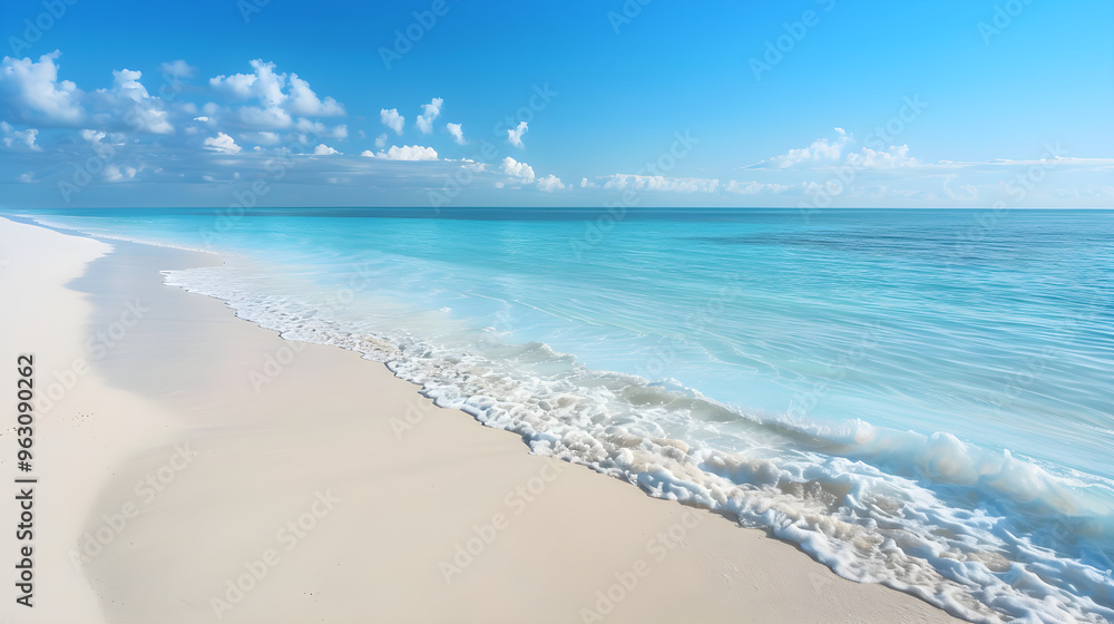 Fototapeta premium Pristine Beach: A Serene and Untouched Coastal Paradise with White Sand and Turquoise Waters