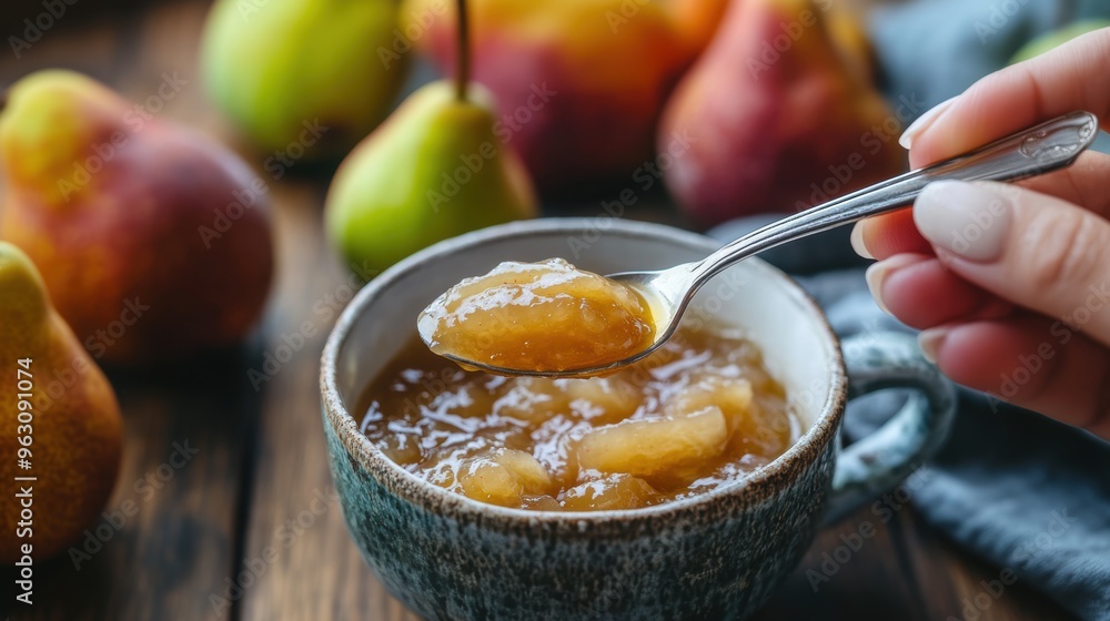 Fresh homemade pear jam with pear fruit Fresh homemade pear jam with pear fruit