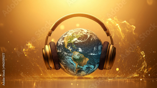Earth with headphone