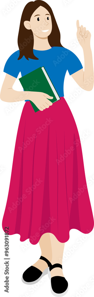 Φωτογραφία Full length girl with a book in one hand, the index finger of the other hand is