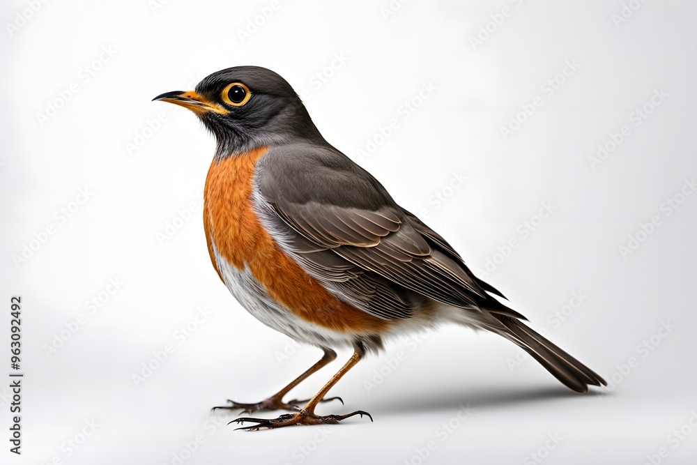American robin bird on white background, AI Generated American robin bird on white background, AI Generated