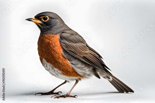 American robin bird on white background, AI Generated