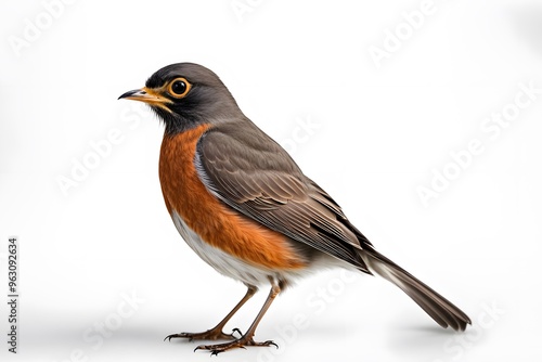 American robin bird on white background, AI Generated photo