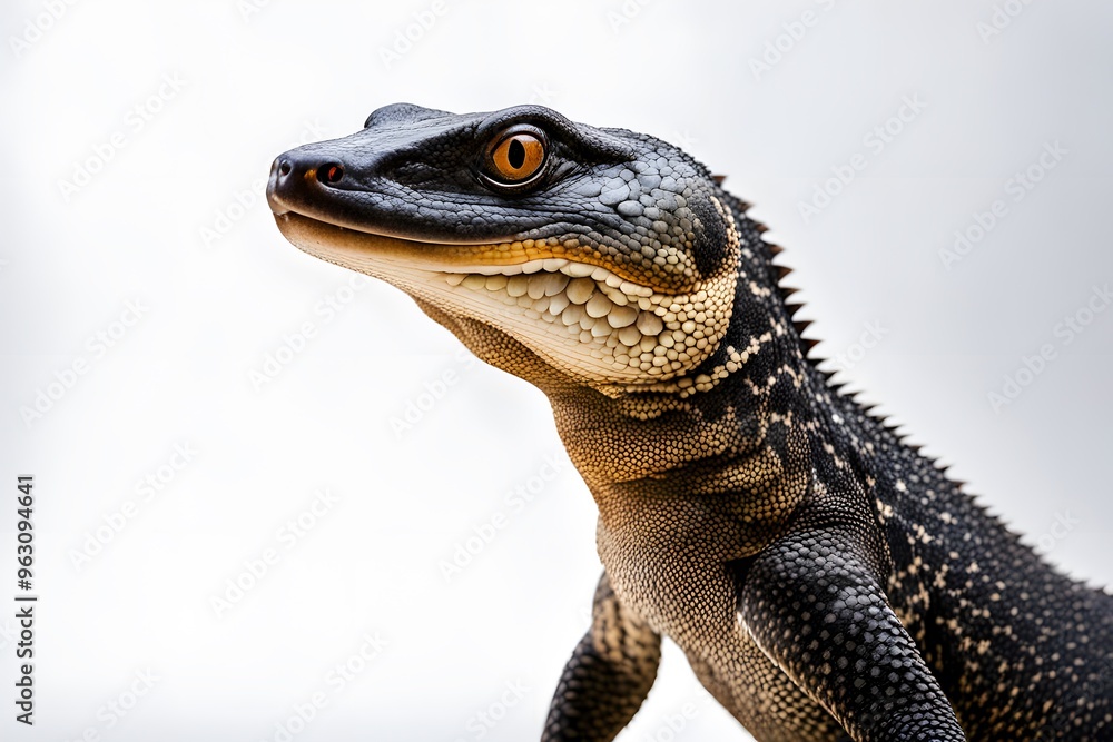 Fototapeta premium Asian water monitor animal on white background, AI Generated