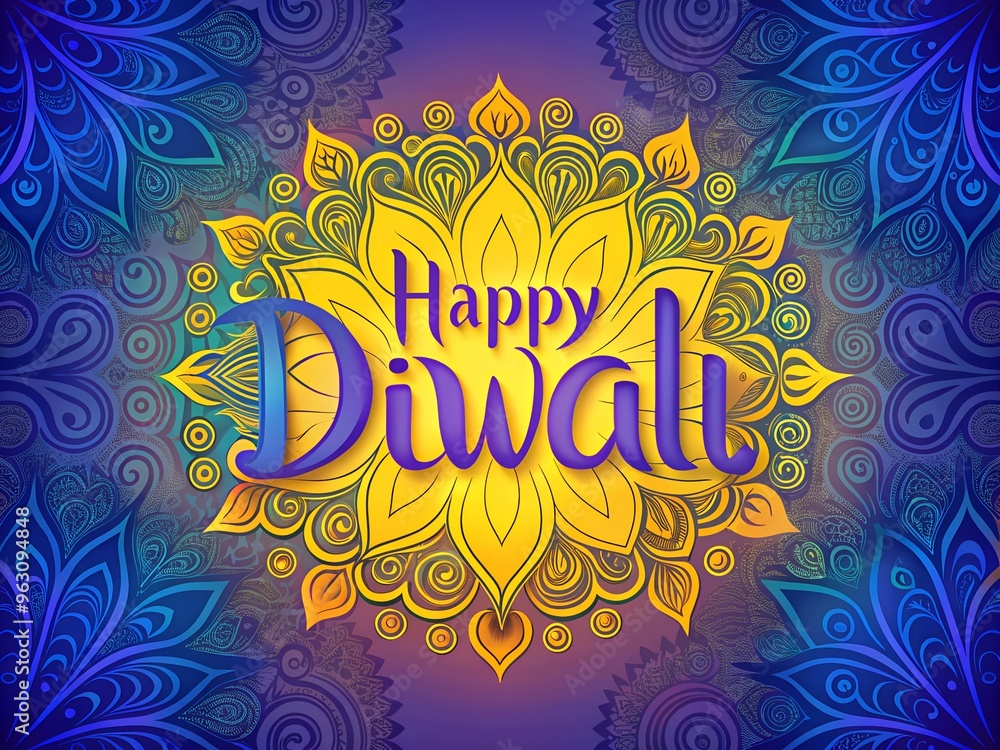 Blue and yellow Diwali greeting card Blue and yellow Diwali greeting card