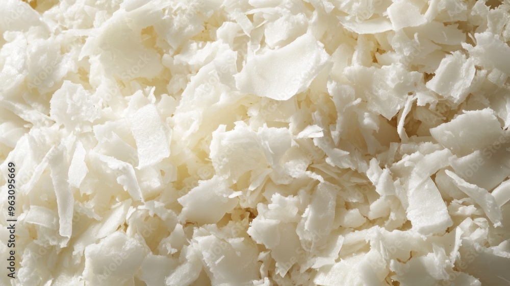 A pile of coconut flakes closeup view A pile of coconut flakes closeup view