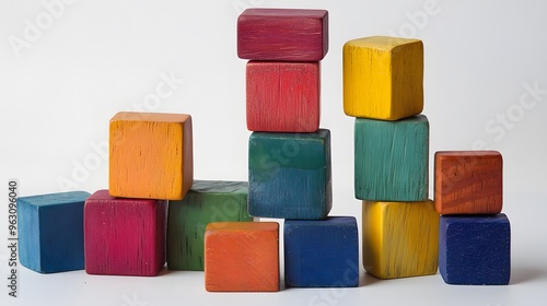 Colorful Wooden Blocks Stacked in a Pyramid Shape photo