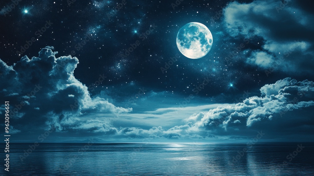 Mystical Night Sky Over the Ocean Mystical Night Sky Over the Ocean