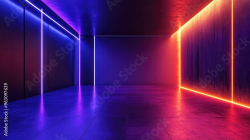Empty Room Illuminated with Neon Lights