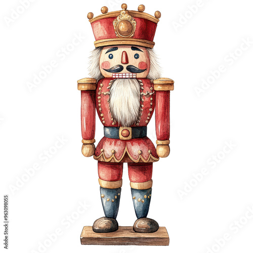 A colorful wooden nutcracker figurine with a charming facial expression, perfect for holiday decorations and festive themes.