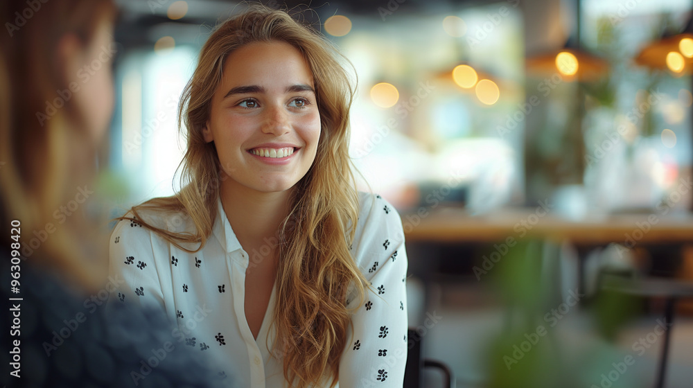 Obraz premium Woman job candidate in a job interview / business meeting / working professionals
