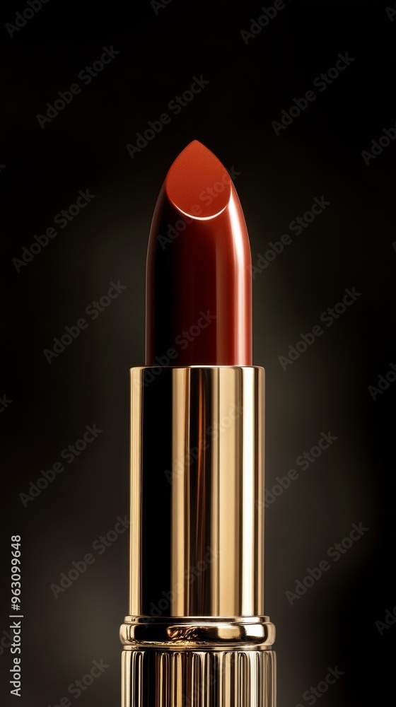 Red lipstick with gold casing on dark Red lipstick with gold casing on dark