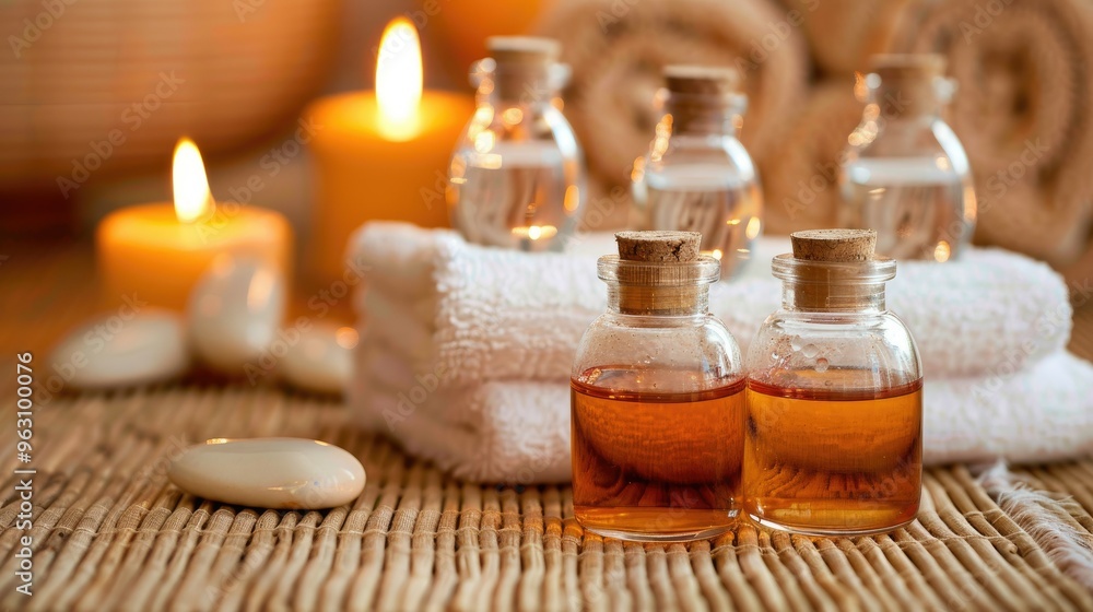 two small glass bottles filled with oil two small glass bottles filled with oil