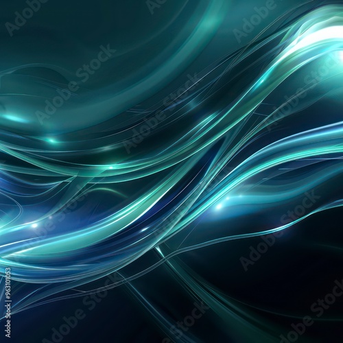 modern abstract futuristic waves in green and blue with amazing light reflections