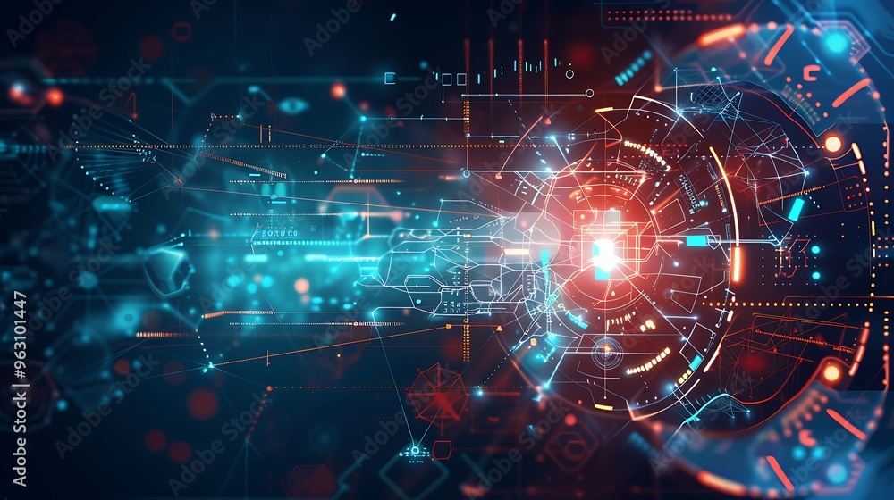 Technology network vector background, a high-tech presentation with big data connections and software development elements, evoking a futuristic scene Technology network vector background, a high-tech presentation with big data connections and software development elements, evoking a futuristic scene