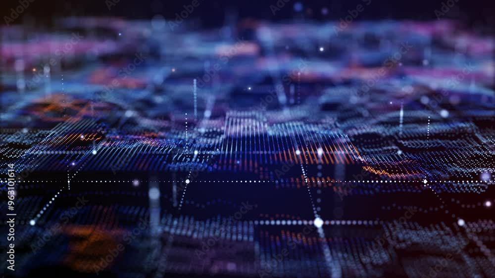Flying through futuristic digital geology terrain, digital data telemetry and engineer topography with contour lines. 3D wireframe cartography concept. 