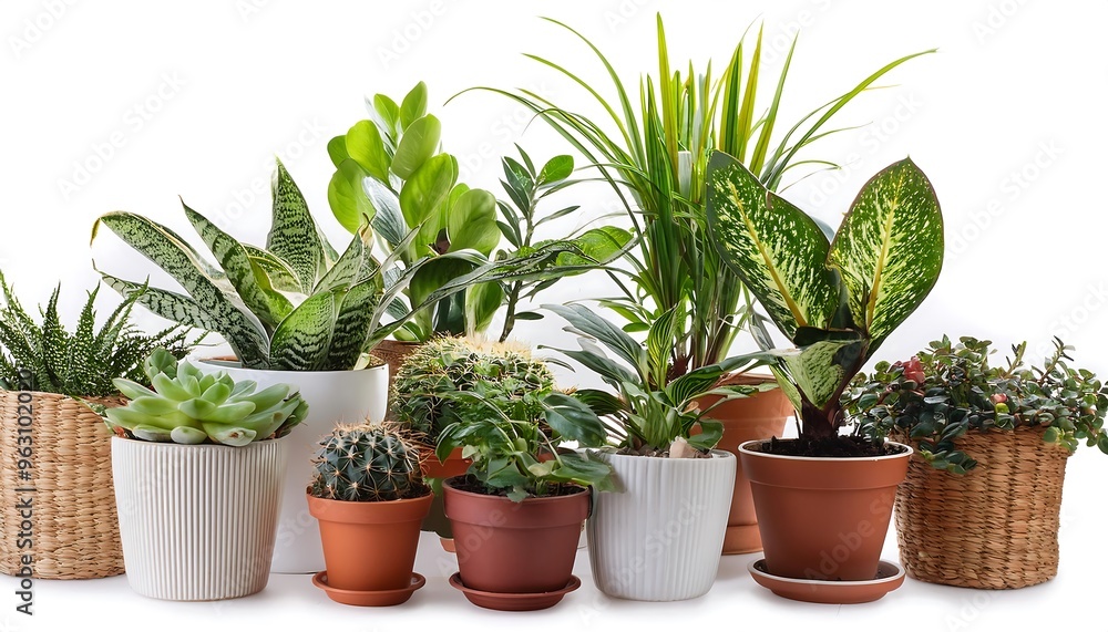 Obraz premium Full Depth of Field in Clipping Path for Houseplant Collections - Various indoor plants isol