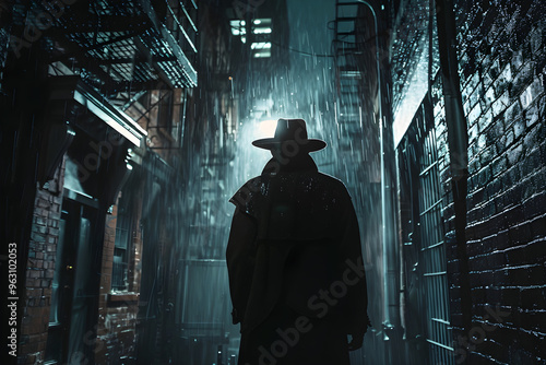 Mysterious Undercover Agent in Dimly Lit Alleyway Evoking Classic Espionage Vibes