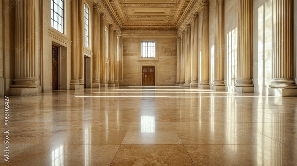 Empty Hallway with Sunlight Streaming Through Windows Empty Hallway with Sunlight Streaming Through Windows