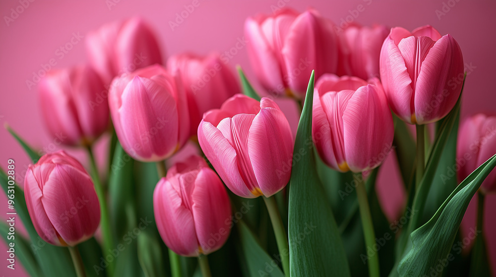 A bouquet of pink tulips isolated on a pink background A bouquet of pink tulips isolated on a pink background