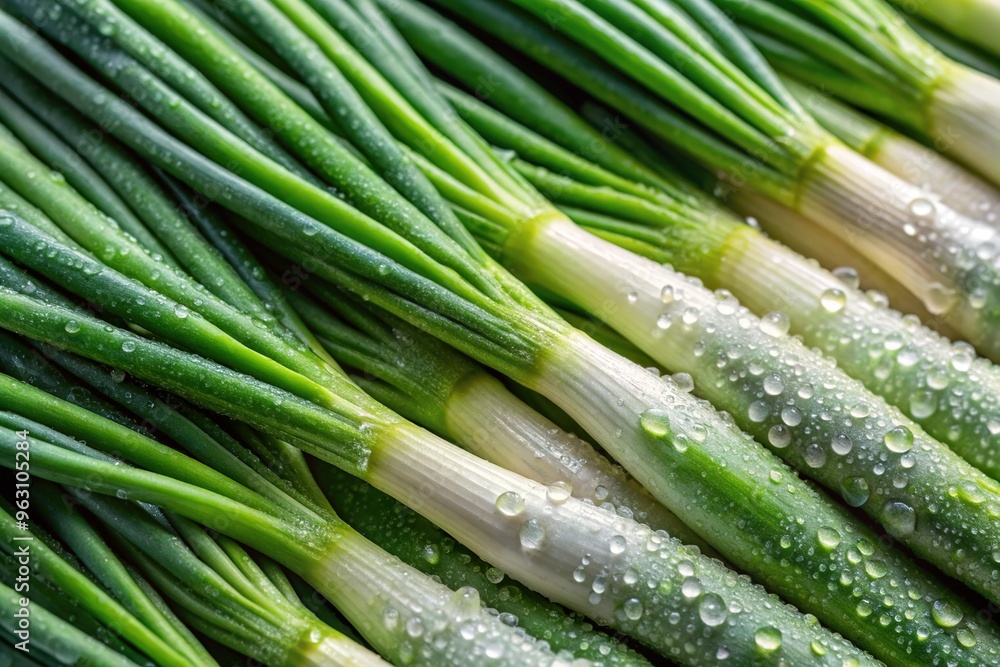 Obraz premium * Details: Scallion Tops, Earthy Texture, Dew Drops