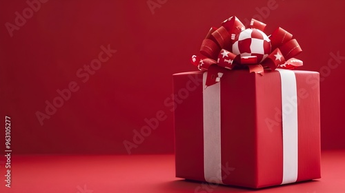 Wallpaper Mural Elegant Wrapped Gift Box with Festive Red Ribbon and Bow on Vibrant Red Background Torontodigital.ca