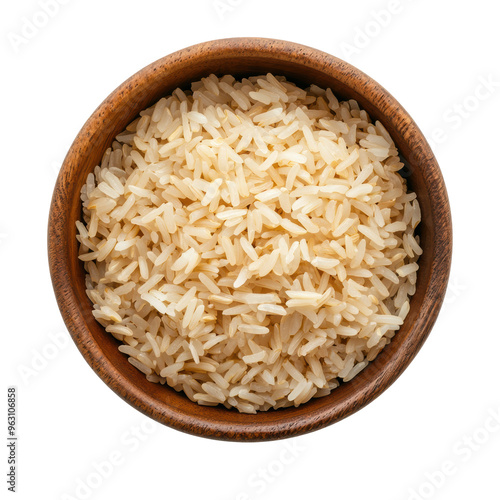 Wooden Bowl Filled with Long Grain White Rice