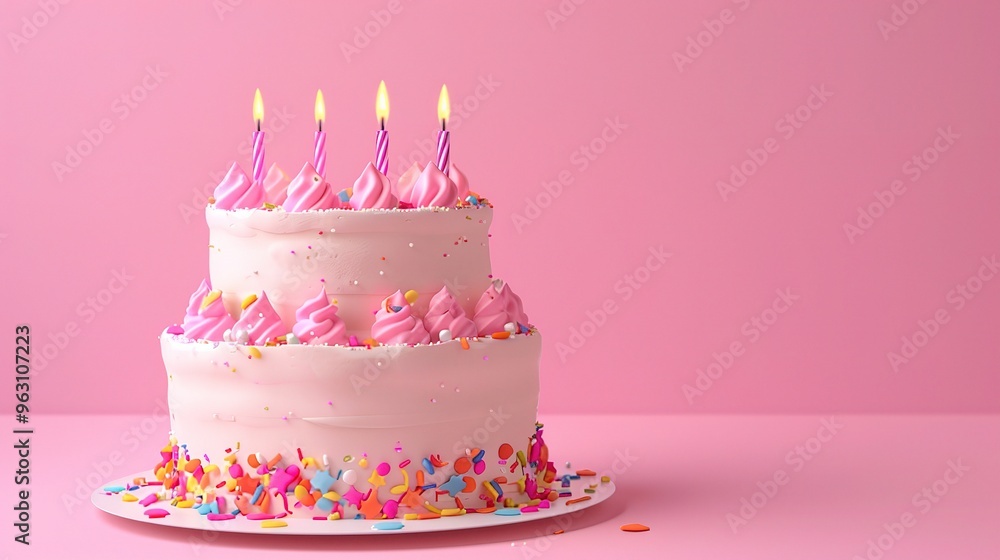 A delightful pink birthday cake forms a charming background. The pink color gives a soft and festive look. The cake has a smooth surface and is likely decorated with various elements. It brings a sens A delightful pink birthday cake forms a charming background. The pink color gives a soft and festive look. The cake has a smooth surface and is likely decorated with various elements. It brings a sens