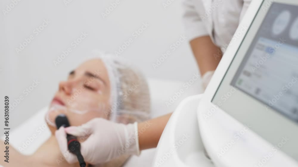 A cosmetologist performs RF lifting for facial rejuvenation and tightening. This non-invasive procedure effectively firms and smooths skin, enhancing your beauty routine. A cosmetologist performs RF lifting for facial rejuvenation and tightening. This non-invasive procedure effectively firms and smooths skin, enhancing your beauty routine.