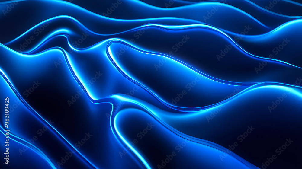 Obraz premium Abstract blue wavy background , A digital blue neon wave background , Abstract background waves , Bright blue colors , Abstract Blue Geometric Striped Parallel Waves Background , Motion Wave 